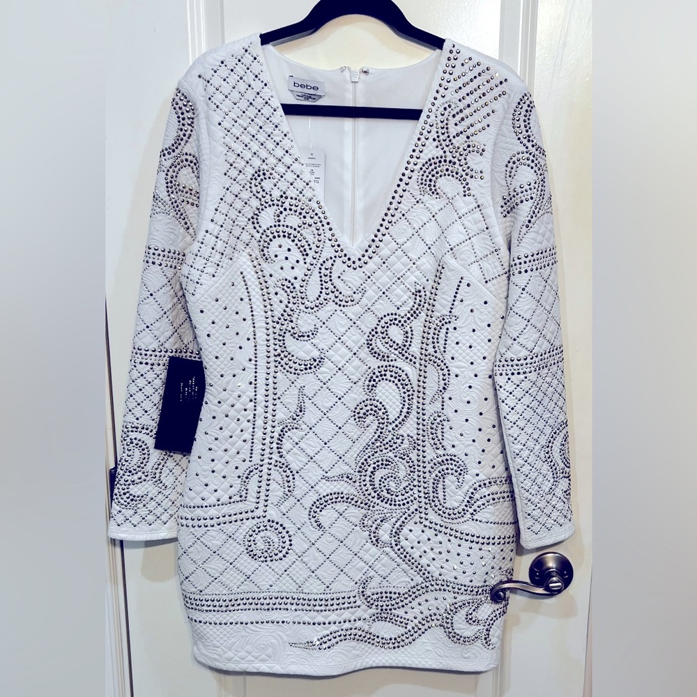 Bebe quilted rhinestone embellished dress